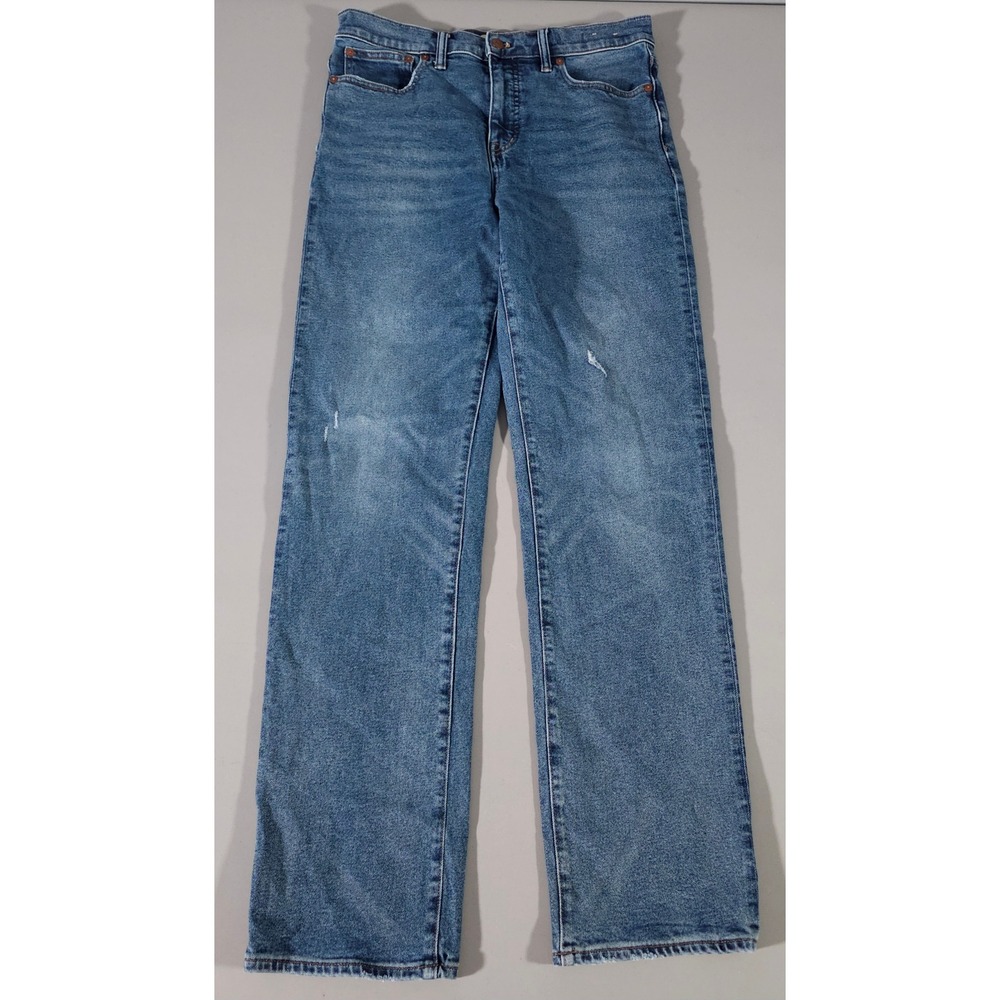 Madewell The Rail Straight Jean Women 28 Blue Kaihara Denim Distressed High Rise